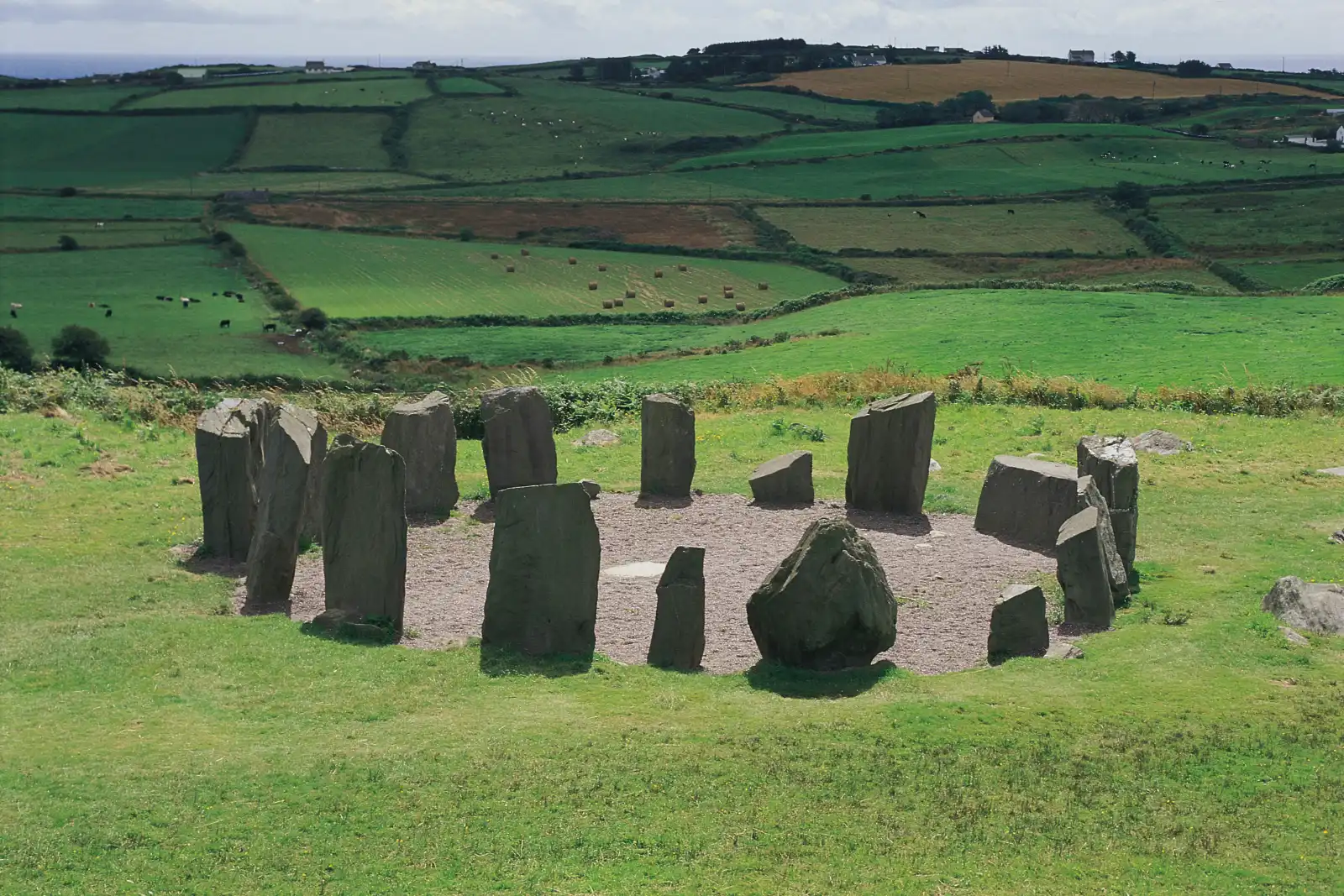 Circle of stones in field