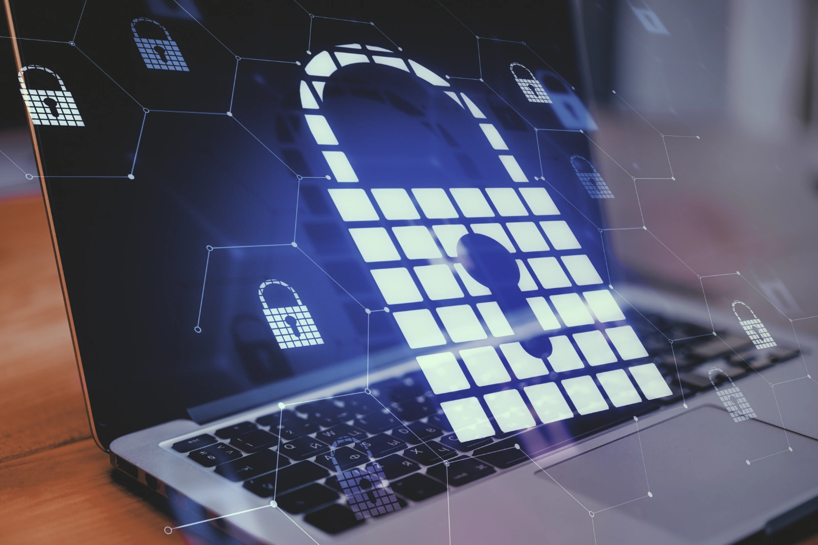 laptop with padlock symbol on screen